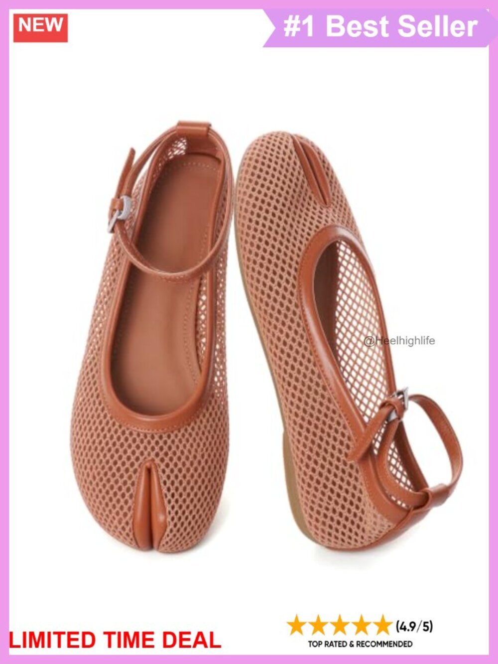 Mesh Tabi Split Toe Ballet Flats Buckle Ankle Strap Women Casual Work